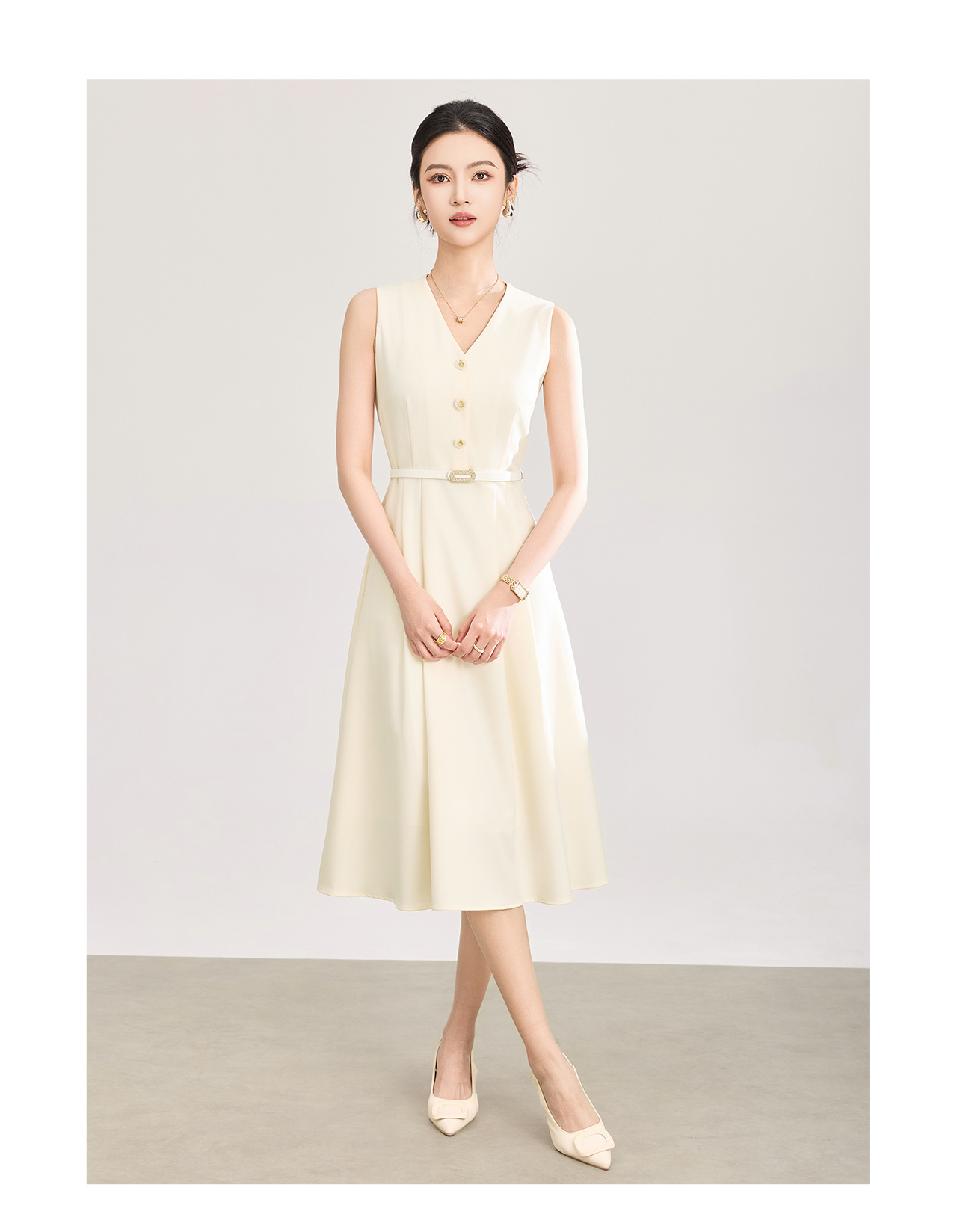 Đầm vest liền ôm body nữ công sở tay ngắn — màu be chi tiết 14