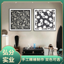 奢侈品牌装饰画时尚潮流服装店客厅丝巾挂画直播间黑白高级感壁画