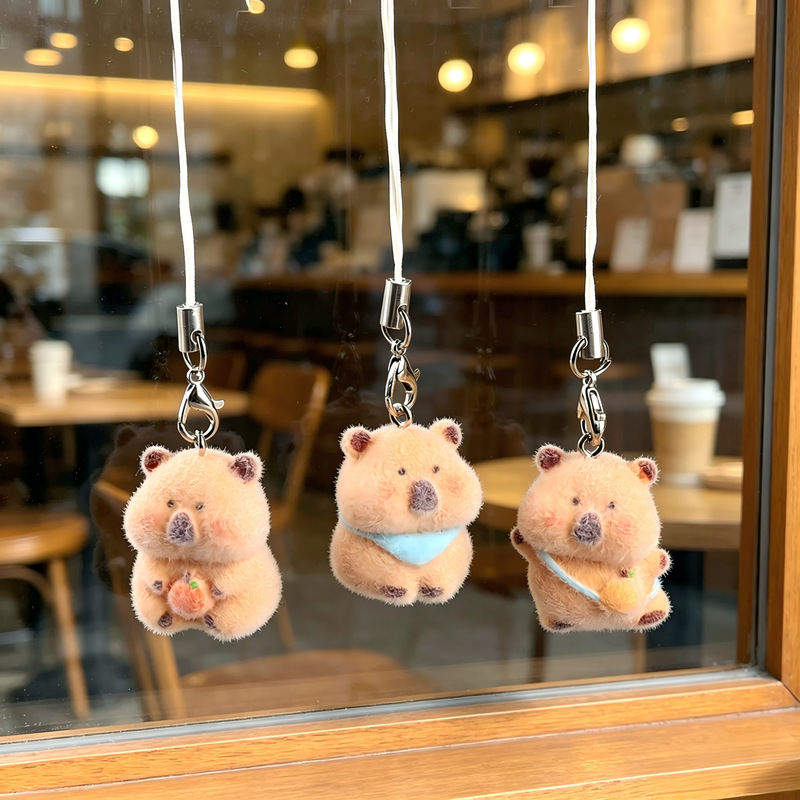 Flocked plush toy cute capybara DIY decoration bag keychain hanging accessory small pendant Flocked plush toy cute capybara DIY decoration bag keychain hanging accessory small pendant