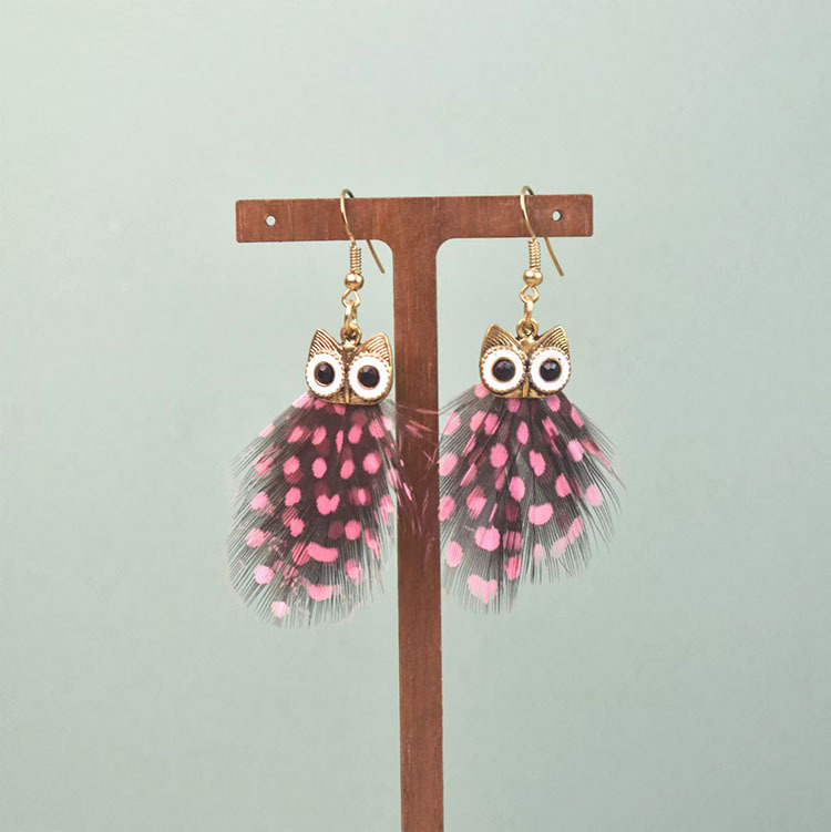 6g Weight Alloy Ear Needle Material Drop Earrings Classification 1 Pair Quantity Casual Occasion Alloy Material Owl Pattern Women's Gender Plating Design Ethnic Style Style 1 Pair Ethnic Style Owl Plating Alloy Feather Drop Earrings 1