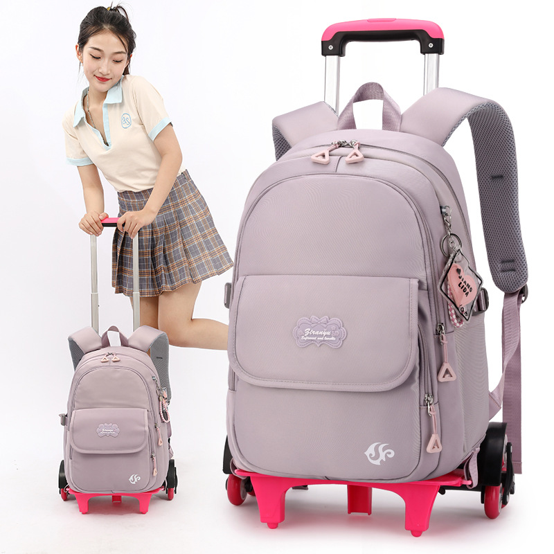 Peces naturales nuevo carro Escuela Primaria niñas color sólido estilo gran capacidad de reducción carga mochila desmontable