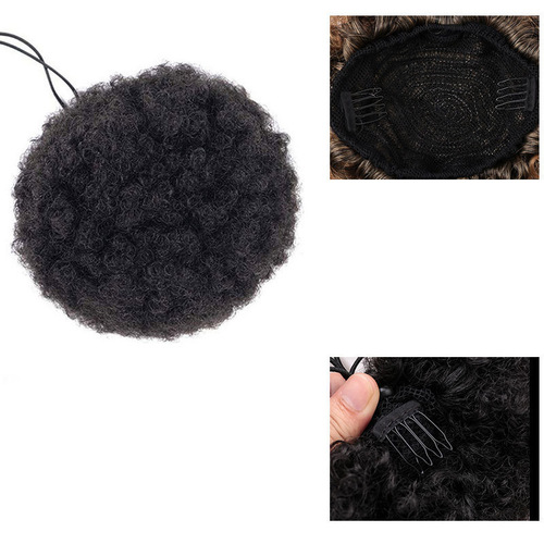 African black afro wig hair bag fluffy flower bud ball head high temperature silk wig flower bud slightly curly hair bag