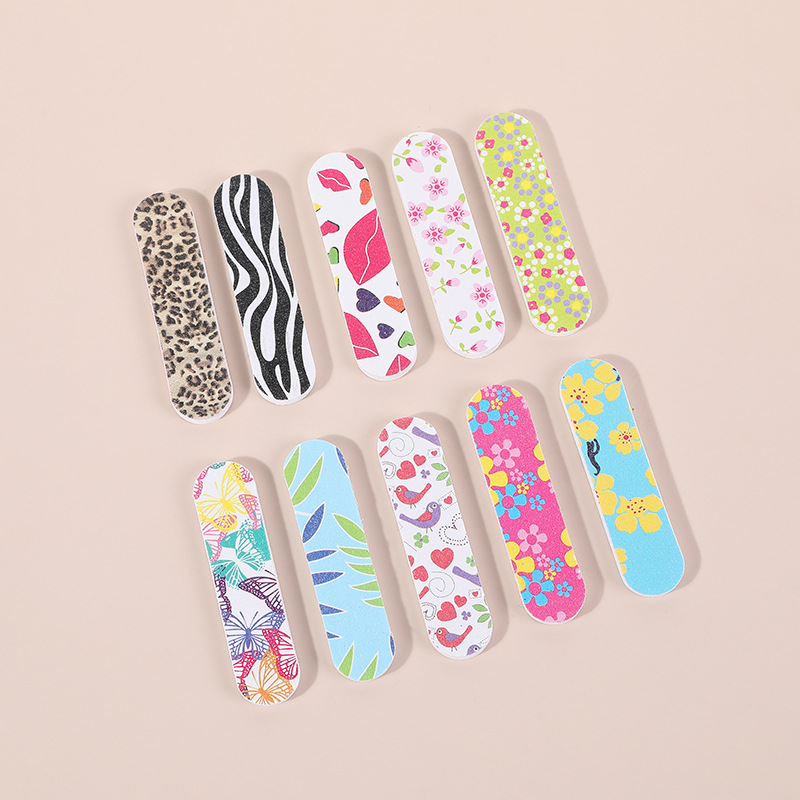 Mini impreso EVA pequeña lima de uñas portátil de doble cara de molienda en forma de uñas lima de uñas tira de manicura herramienta