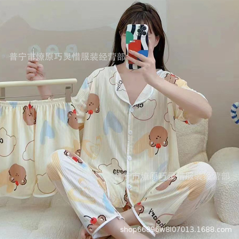 Nuevo estilo pijamas traje de tres piezas de las mujeres pijamas de estilo coreano de verano dulce ins estilo desgaste para el hogar conjunto de tres piezas entrega de una pieza