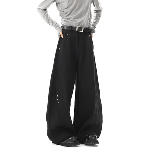 High-end Rivet Cleanfit Black Bended Knife Straight Leg Summer Men's Shape Relaxed Wide Leg Casual Pants