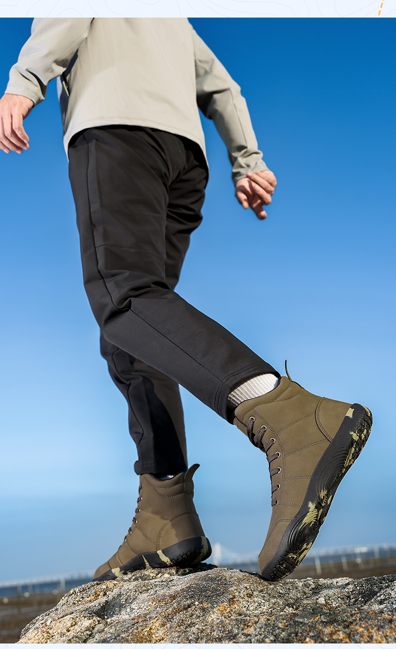 Cross-border Large Size 48 Leather High-top Outdoor Casual Shoes Couples, Toe, Suitable For Wide Feet, Hiking Shoes,_vogvips.com