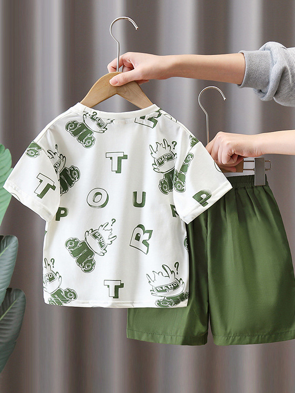 Conjunto de Verano para Niños 7173, Ropa Infantil Moderna 2026, Camiseta de Manga Corta con Estampado, Conjunto de Dos Piezas, Estilo Delgado y Moderno