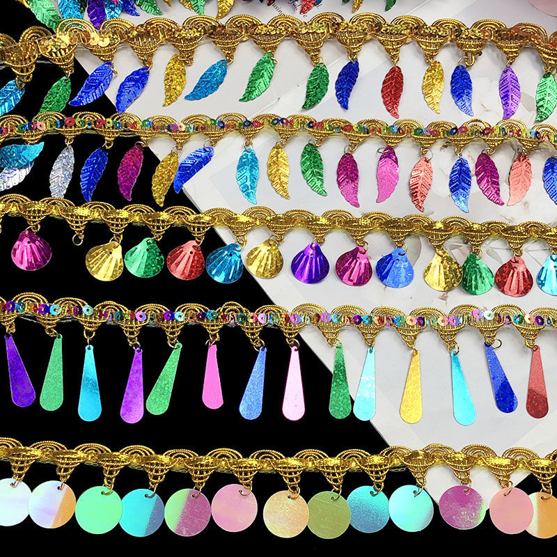 折塔树叶花边蕾丝亮片diy蕾丝树叶排穗舞服装辅料花边折塔辅料