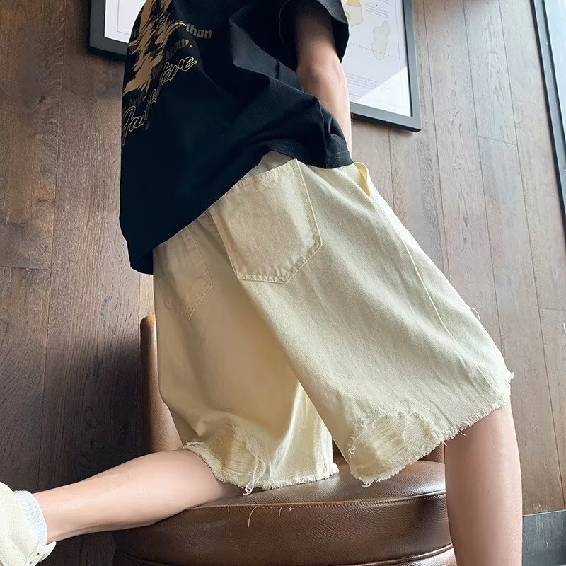 Raw Edge Denim Shorts Men's Summer Design Niche Hole Patch Beggar Pants Trendy Brand American Vibe Pants