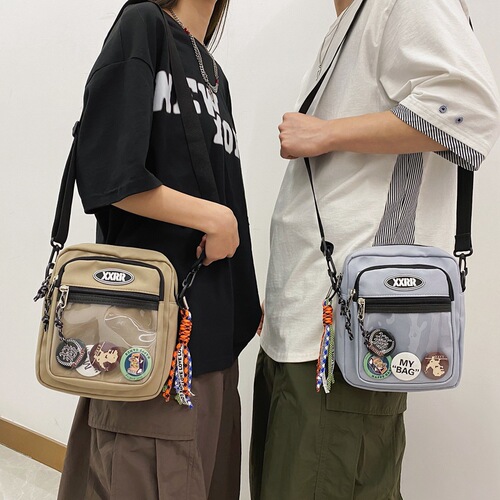 Simple couple shoulder bag, trendy brand, large capacity student mobile phone bag, Korean style casual crossbody bag, Hong Kong style transparent bag