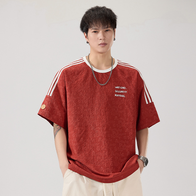 Printed Loose Short-Sleeved T-Shirt Diamond Pattern Cool Summer Versatile Round Neck Loose Casual Men's Tops Men's Trendy