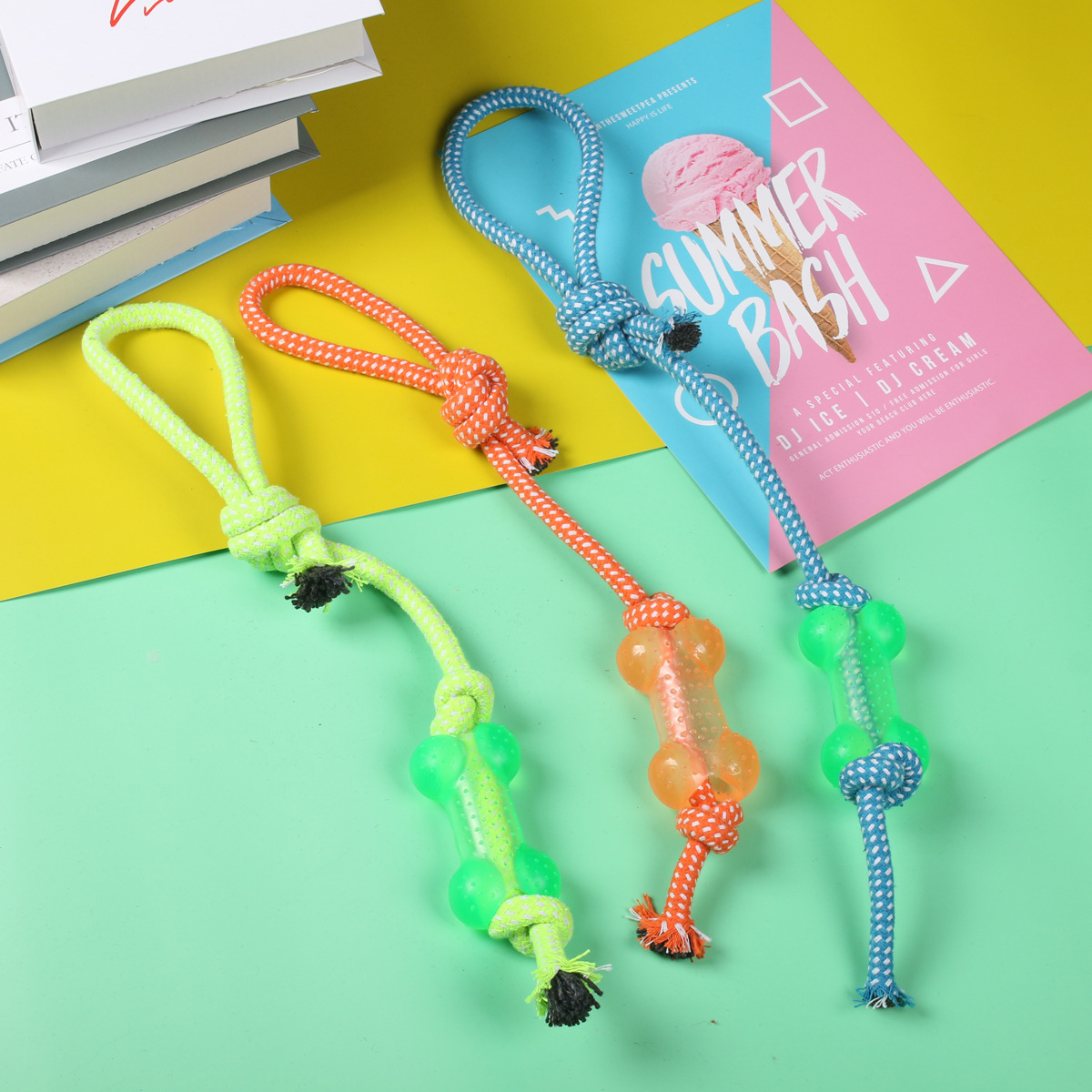 Juguetes transfronterizos para mascotas cuerdas de algodón trenzadas resistentes a la mordedura cachorro molar juguetes para perros