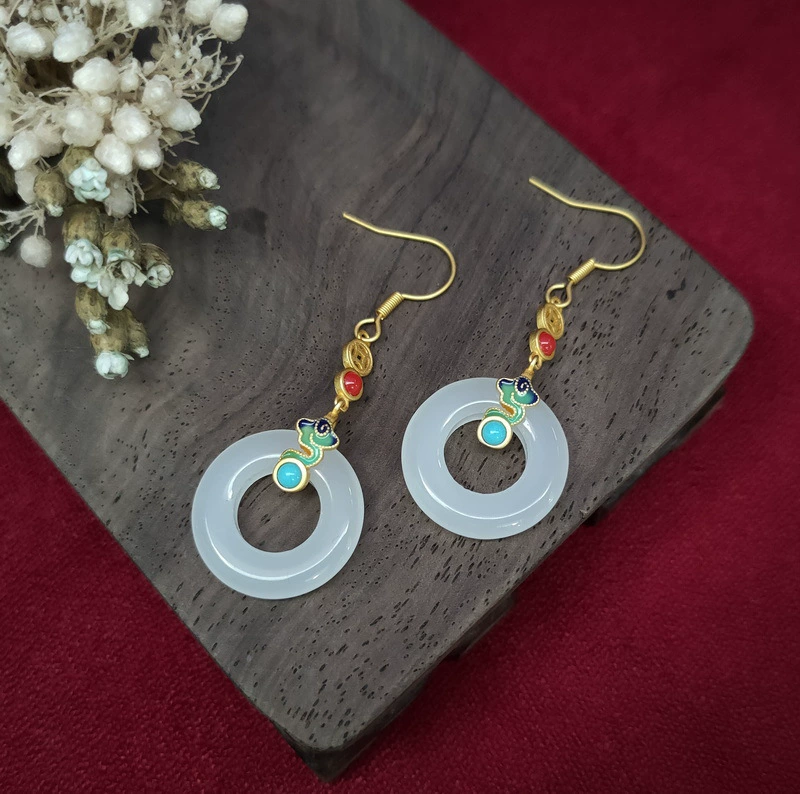 Classic universal ethnic earrings jade, ethnic style