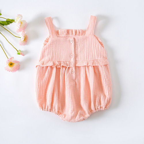 Korean version of girls newborn cotton sling embroidered harem ins summer infant and toddler versatile casual jumpsuit triangle crawl