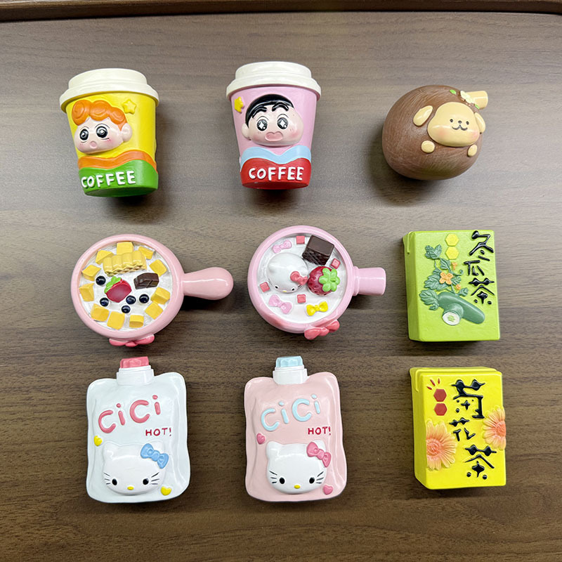 创意可爱卡通立体咖啡杯吸吸果冻磁性树脂装饰冰箱贴留言贴
