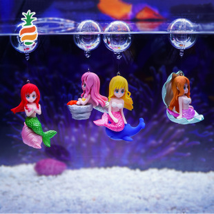 Fish tank landscape suspended shell mermaid living room viewing Little Red Book Net red character interior decoration floating ornaments