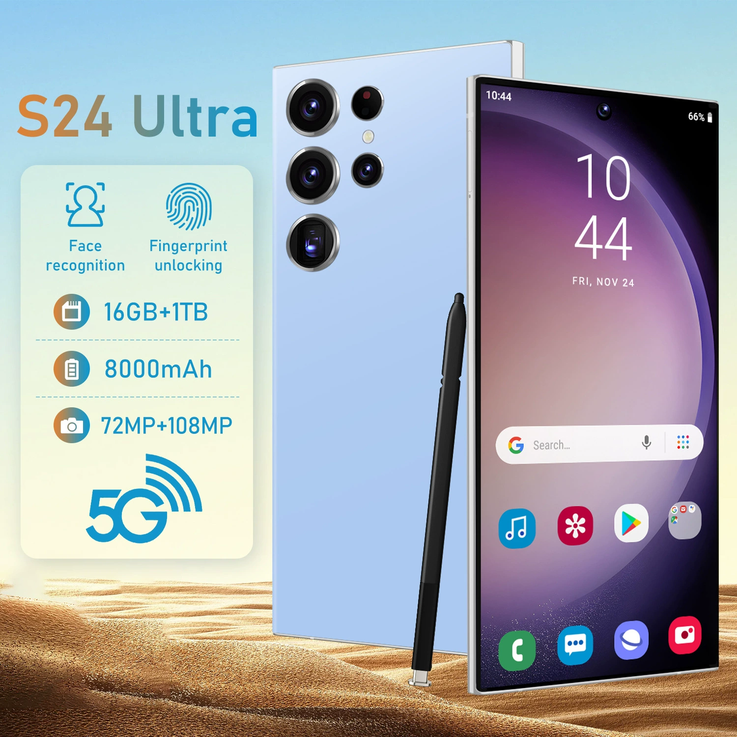 Мобильный телефон S24 (Android), 3‑дюймовый широкий экран, 0,45 кг, чёрный/золотой/фиолетовый
