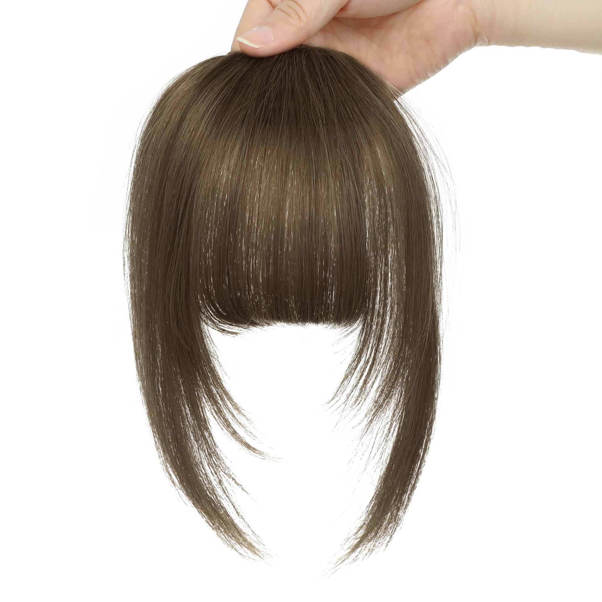 Flequillo francés de cabello humano real para mujeres, postizo de cabello real tejido a mano sin costuras, flequillo de aire.