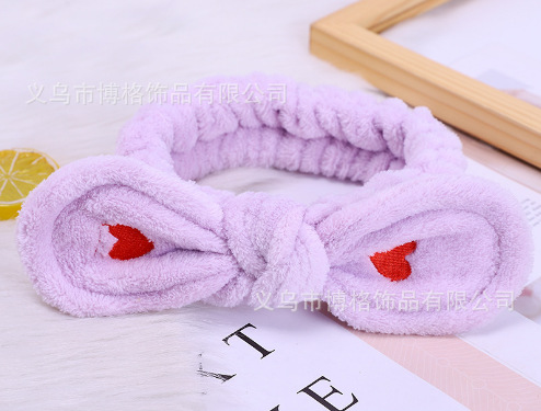 Fábrica directa de peluche amor correa de cabello orejas de conejo adorable borde ancho lavar la cara banda de cabello banda de cabello de baño bandana al por mayor