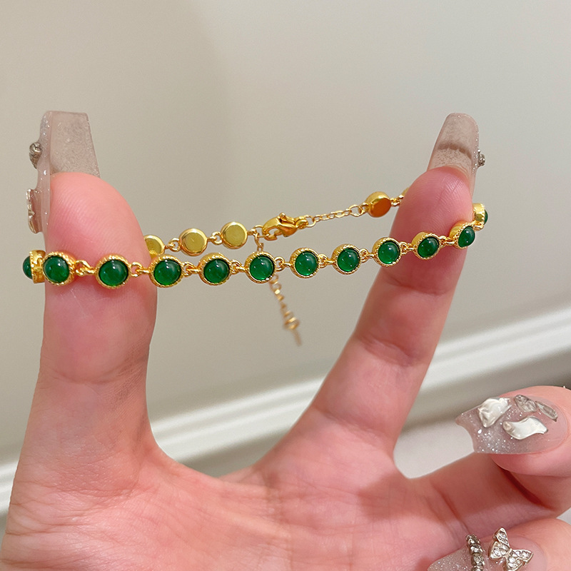 New Chinese Style Ancient Style Bubble Green Stone Bracelet for Women 2025 New Style to Attract Wealth and Fortune Retro Style Hand Jewelry