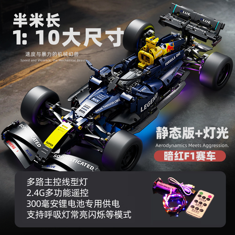跨境新款F1方程式赛车遥控玩具积木车兼容乐高科技机械拼装跑车男|undefined
