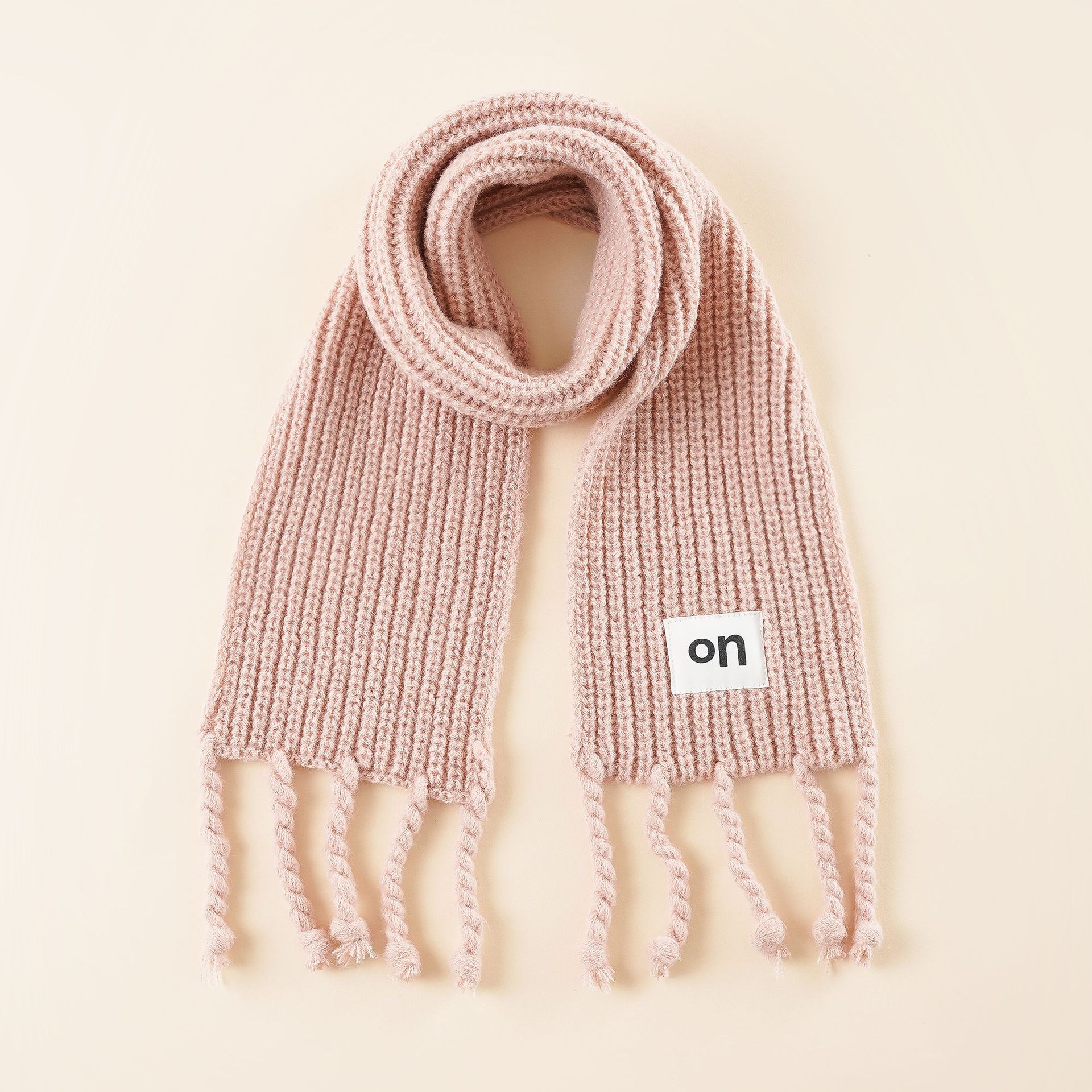Bufanda para niños color sólido etiqueta de tela borla Cachemira-como bebé bufanda larga Otoño e Invierno lindo niños y niñas bufanda caliente