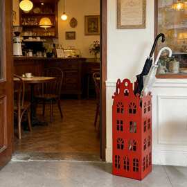 美式奶茶店咖啡厅方形雨伞架红色城堡复古造型铁艺家居装饰雨伞架