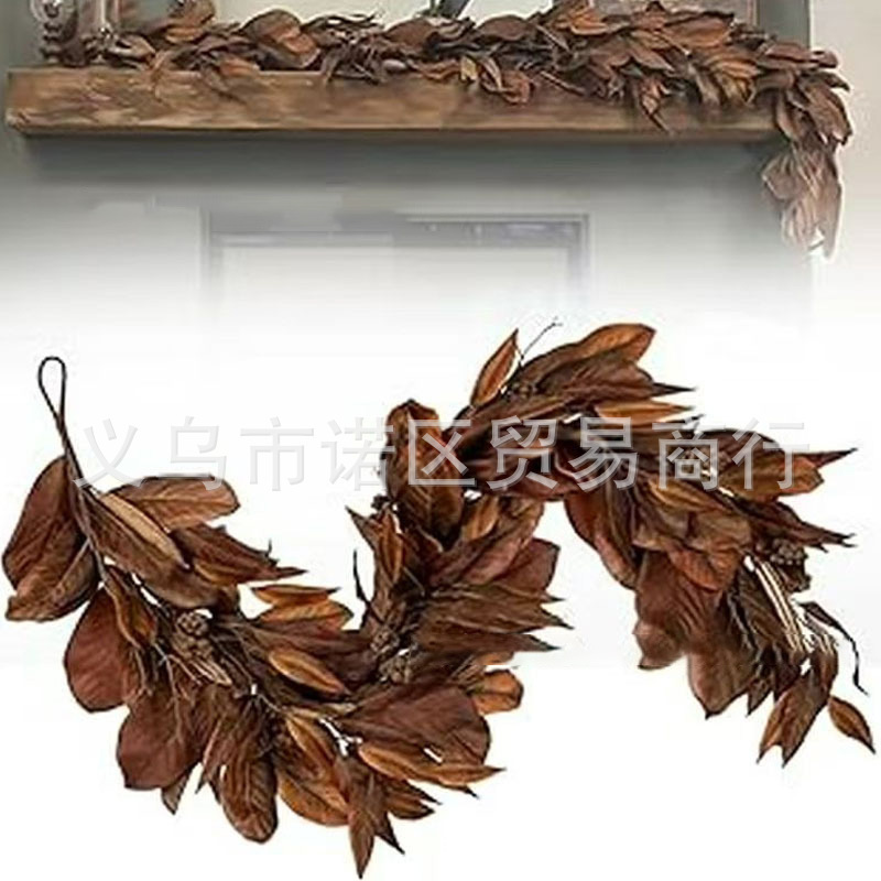 跨境热销Brown Magnolia Leaf Garland棕色木兰叶花环圣诞节花环|undefined