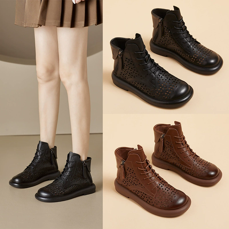 Martens, retro low boots with zipper, genuine leather, plus size