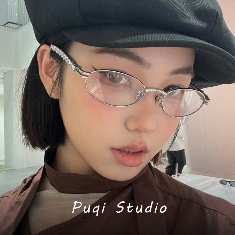 Jenny Jennie el mismo estilo retro gafas de diamantes con montura ovalada para mujer artefacto de maquillaje corto espejo plano marco marea