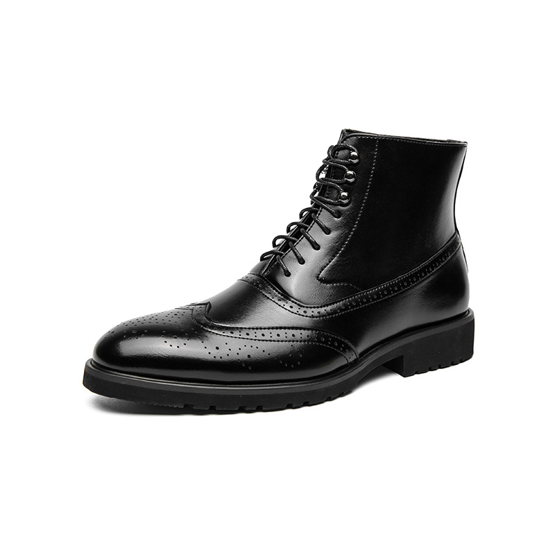 Cross-border Plus-size Distressed High-top Boots, Sizes 38-46, 2025 Autumn/winter New Brogue Men's Leather Boots_voghion.com