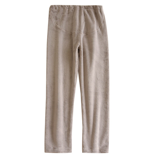 Solid color flannel pants for spring, autumn and winter, thickened maternity pajamas with adjustable waist, coral velvet warm home trousers
