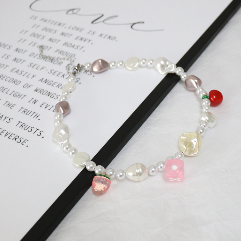 Cherry Strawberry Dice Multi-Element Pendant beaded Necklace