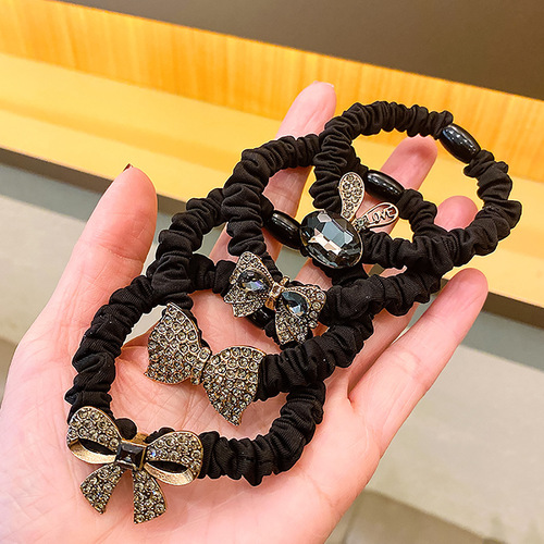 Alloy rhinestone head rope hair tie Korean style high-end retro hair rope small intestine ring rubber band women's jewelry hair accessories wholesale