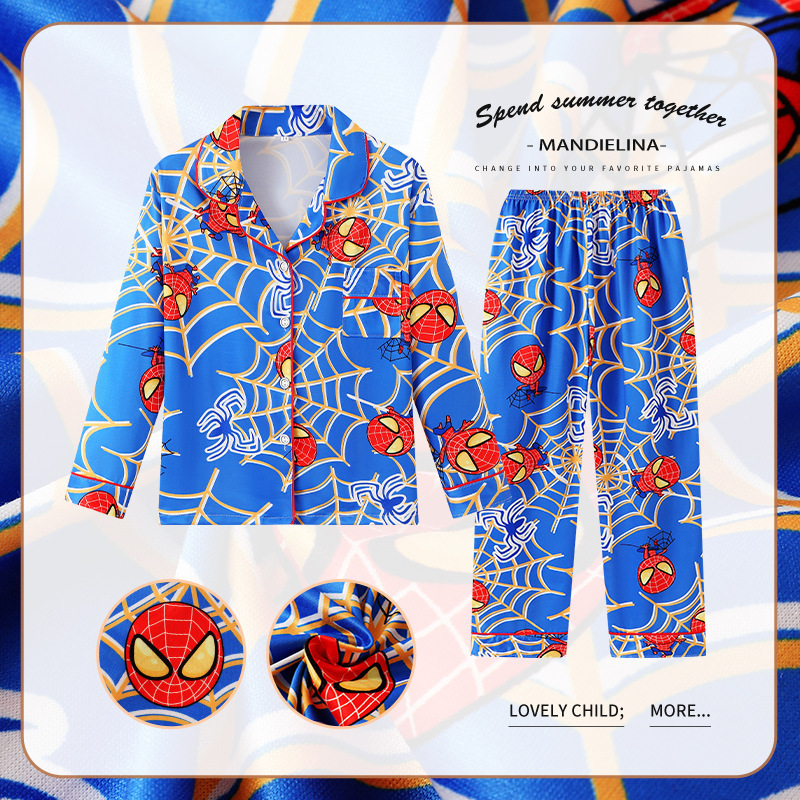 Children's Pajamas and Loungewear for Boys and Girls, New Cross-Border Style Cardigan Printed Long-Sleeve Long-Pants Set Wholesale