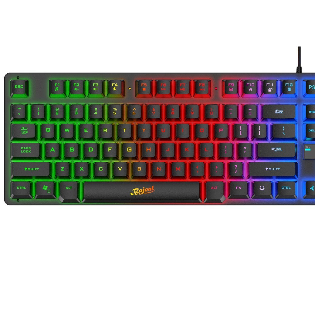 Клавиатура BAJEAL KB-10 проводная 87-клавишная механическая с цветовымRainbow переключателем, светодиодная подвесная caps для игр