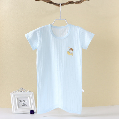 Children's summer thin short-sleeved one-piece pajamas, baby anti-cold, air-conditioned clothes, men's and women's nightgown, anti-kicking home clothes