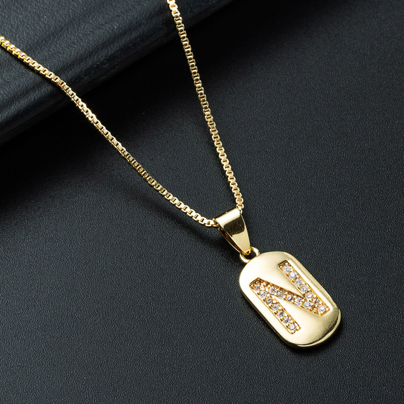 Nihaojewelry wholesale jewelry simple alphabet pendant copper goldplated inlaid zircon necklacepicture5