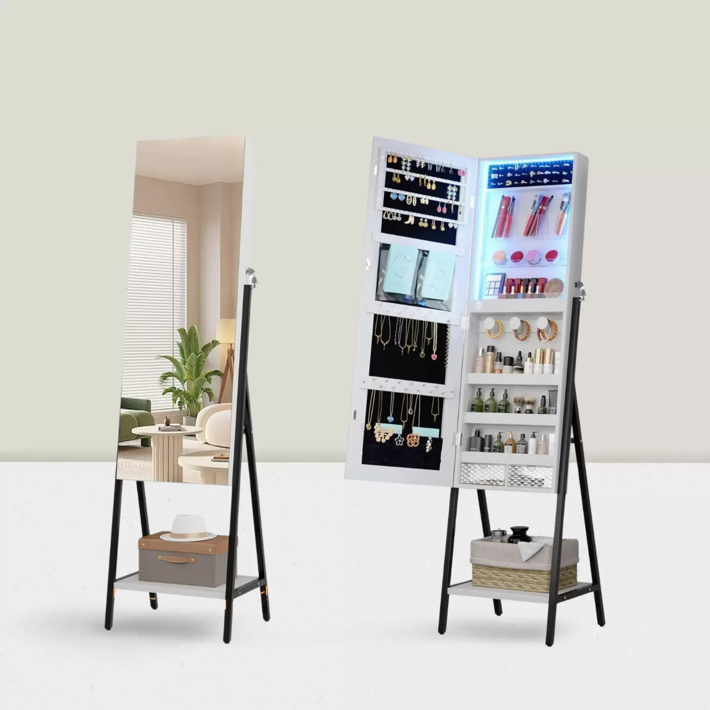 美式风格挂墙全身镜首饰收纳挂镜柜与装饰穿衣镜实木镜子收纳镜柜