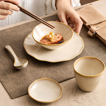 工厂棕黄窑变碗碟套装家用餐盘餐具一人食盘子菜盘组合摆台五件套