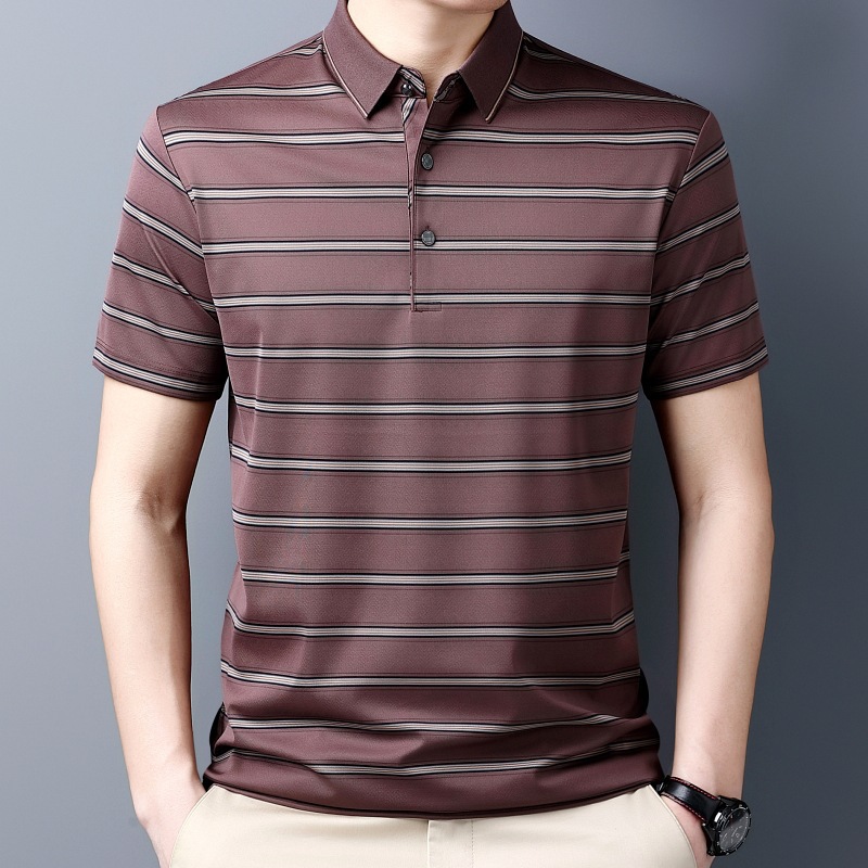 专柜高端T恤短袖男士简约时尚百搭翻领经典商务桑蚕丝POIO衫上衣