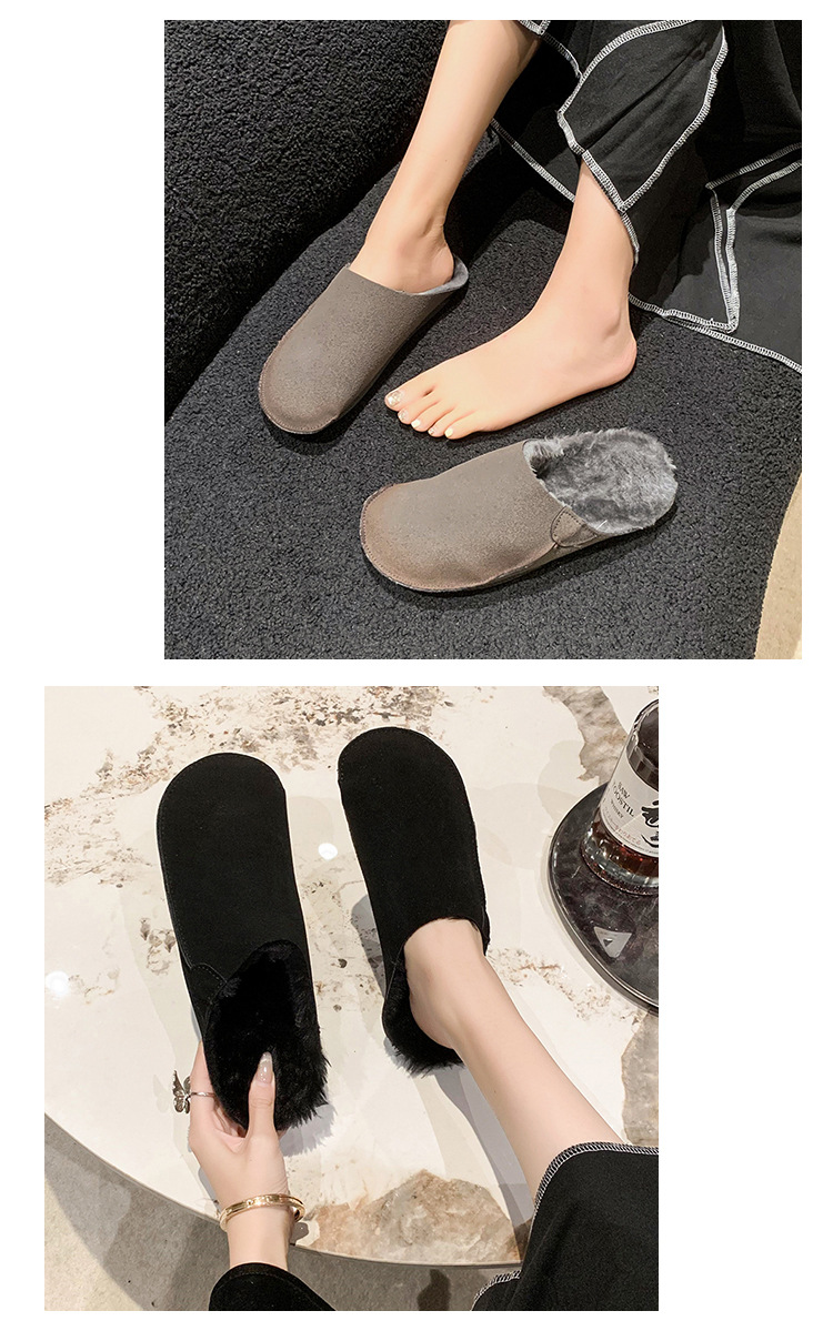 Pantofole pelose da ufficio da donna da indossare fuori 2023 autunno e inverno nuova casa con suola spessa più pantofole in cotone con punta calda in velluto_voghion.com