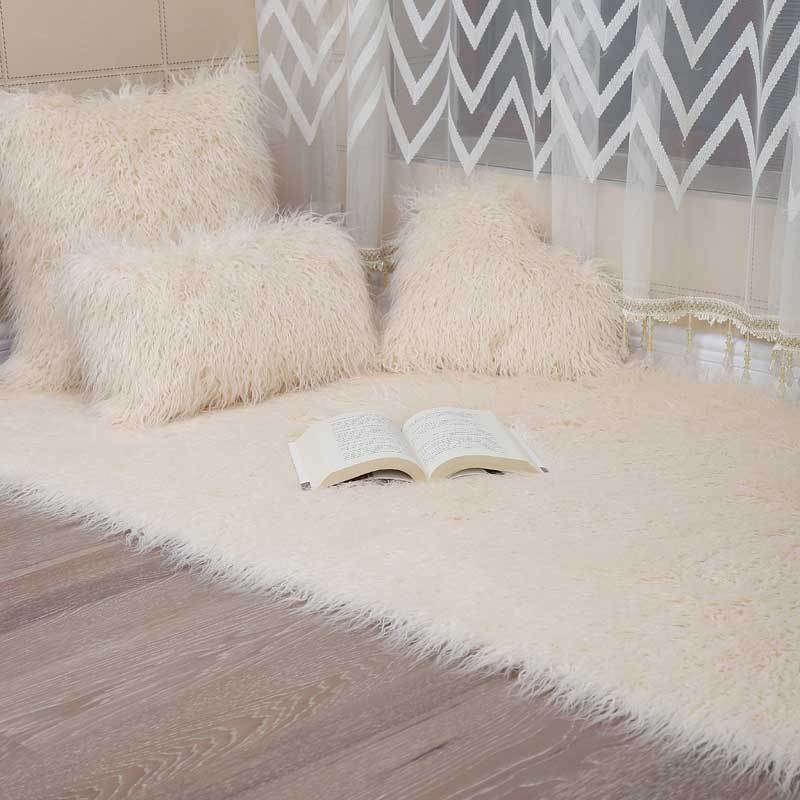 Other Faux Lambswool Carpet Chair Cushion Plush Round Rug Bedroom Bedside Mat (Car Carpet) - curly-light-beige-5050cm-square