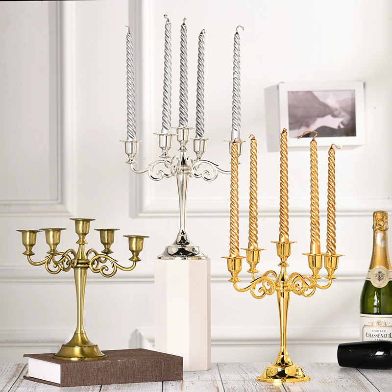 Европейский сплав с тремя головками и пятью головками подсвечник с металлическим посеребрением европейский стиль украшения свадебный отель KTV дома
