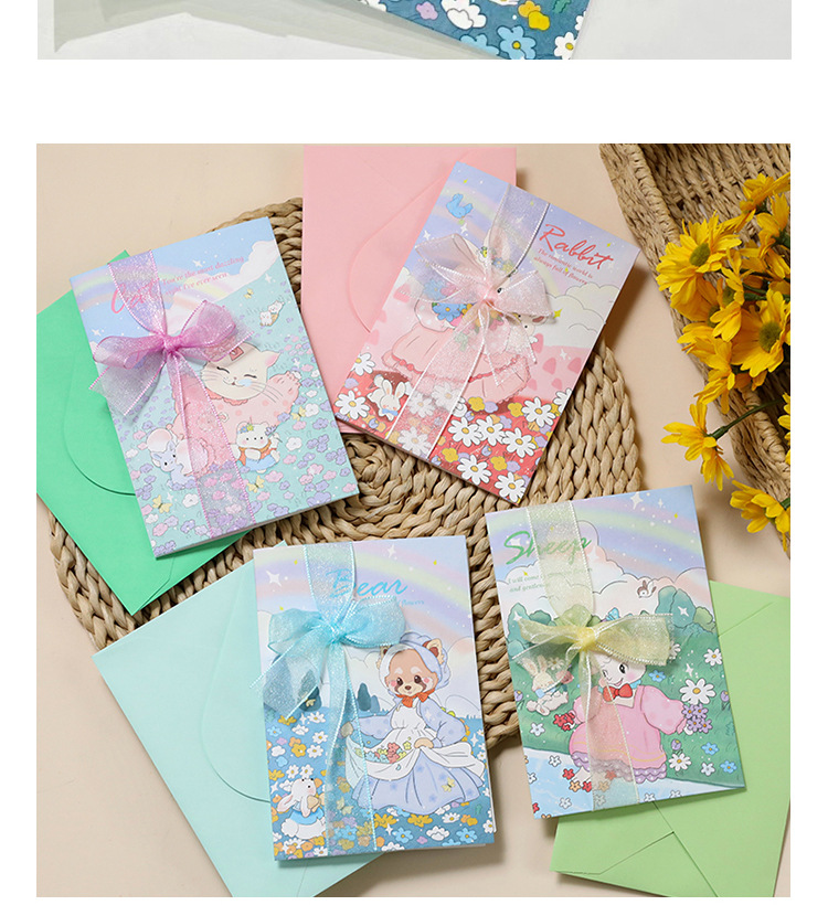 Creative Cute Cartoon Animal Pattern Bowknot Greeting Card display picture 1