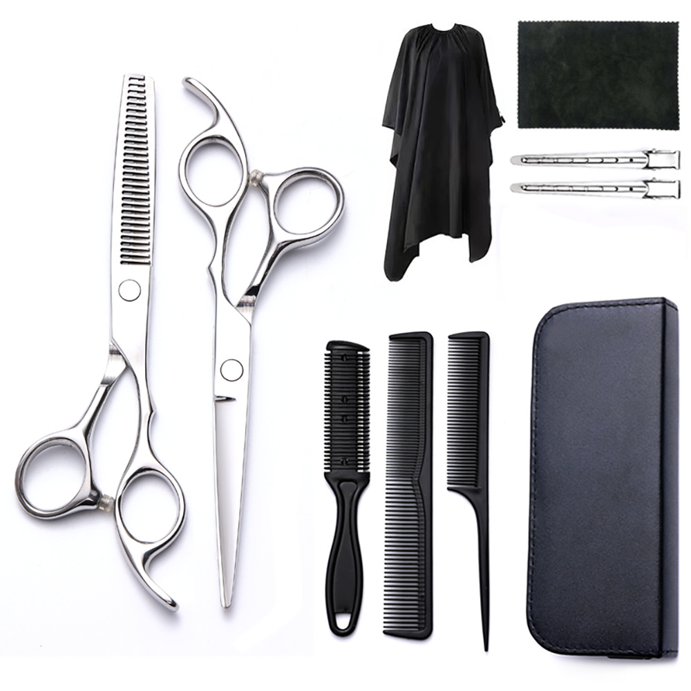 Corte de pelo tijeras transfronterizas amazonas color tijeras de dientes planas cortadas delgadas frange tijeras divisorias fábrica de tijeras al por mayor set de tijeras de peluquería