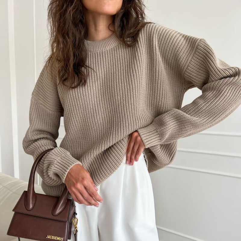 European and American Cross-Border Amazon Loose-Fitting Autumn and Winter New Round-Neck Fashion Pullover Sweater for Women, Solid Color Versatile Wide Style European and American Cross-Border Amazon Loose-Fitting Autumn and Winter New Round-Neck Fashion Pullover Sweater for Women, Solid Color Versatile Wide Style