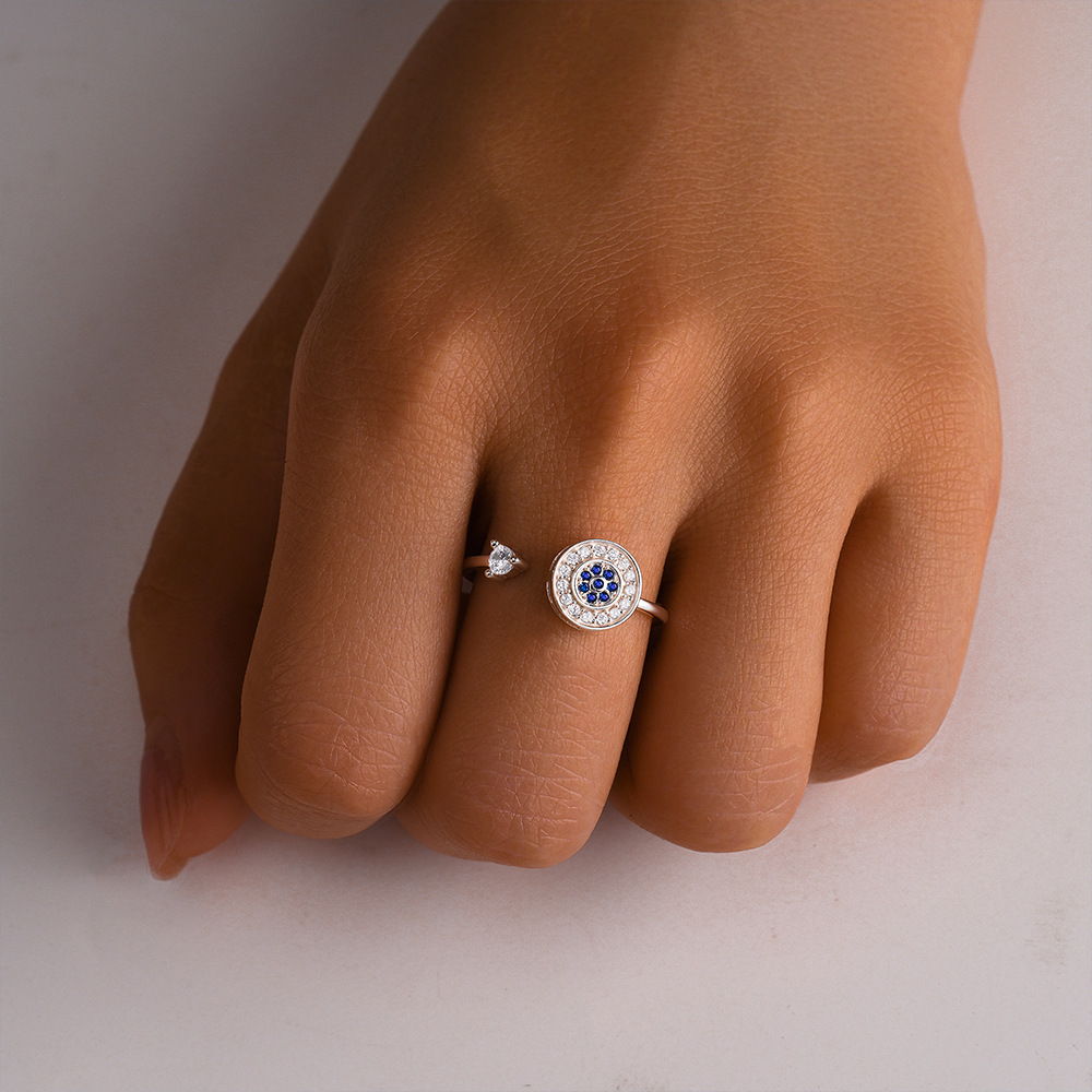 2g Weight Zircon Inlay Material Anxiety Ring, Open Rings Classification Adjustable Ring Size 1 Piece Quantity Daily Occasion 925 Sterling Silver Material Sun, Moon Pattern All Seasons Season Women's Gender Plating, Inlay Design Sweet, Shiny Style 925 Sterling Silver Zircon Sun Moon Open Rings Anxiety Ring 925 Sterling Silver Rings 12