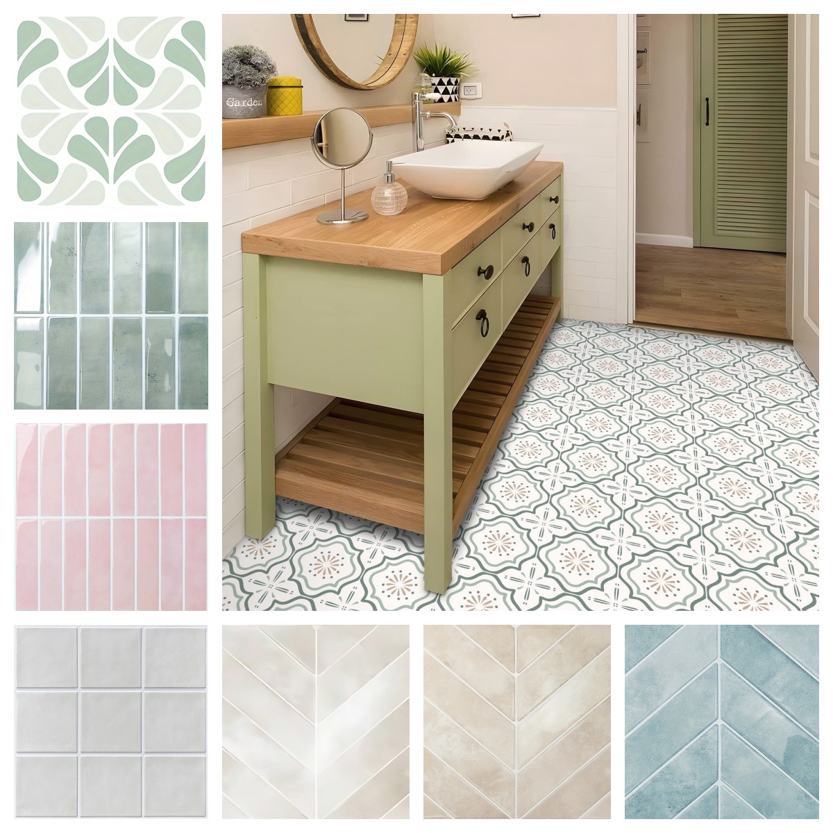 Scandinavian Ins Style Variety of Tile Stickers Girls Bathroom Kitchen Wall Pattern Floor Waterproof and Oil-Proof Decorative Stickers