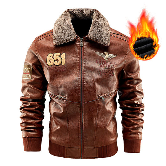 Men's PU Leather Jacket Flip Collar Windproof Warm Winter Thickened Motorcycle Leather Jacket Cross-border Hot-selling Men's Necessary
